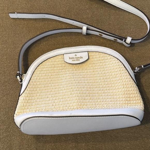 kate spade Handbags - Sylvia Straw X-large Dome Crossbody Bag Purse Tan and White (BB)